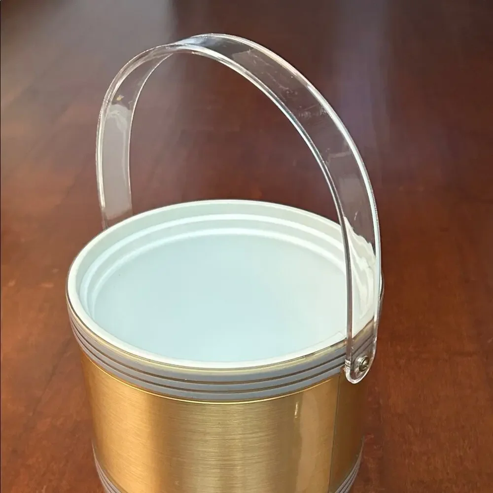 Georges Briard Vintage Mid Century Modern Gold Ice Bucket with Lid and Handle